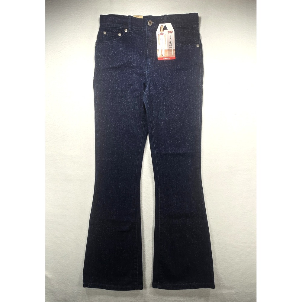 Levis 726 Flare Jeans Girls 14 Dark Wash Sparkle Glitter High Rise Stretch Denim